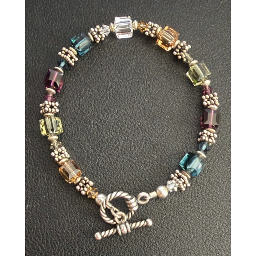 Beaded Bracelet Glass Multicolor Silver Tone